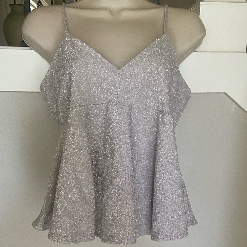 SILVER GRAYISH SHIMMERY CROPPED BABYDOLL CAMISOLE TOP